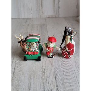 Santa Claus golf bag golfing reindeer set ornament Xmas